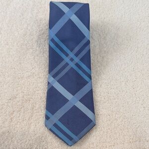 Men's Blue Plaid Silk Tie - Classic Navy and Light Blue